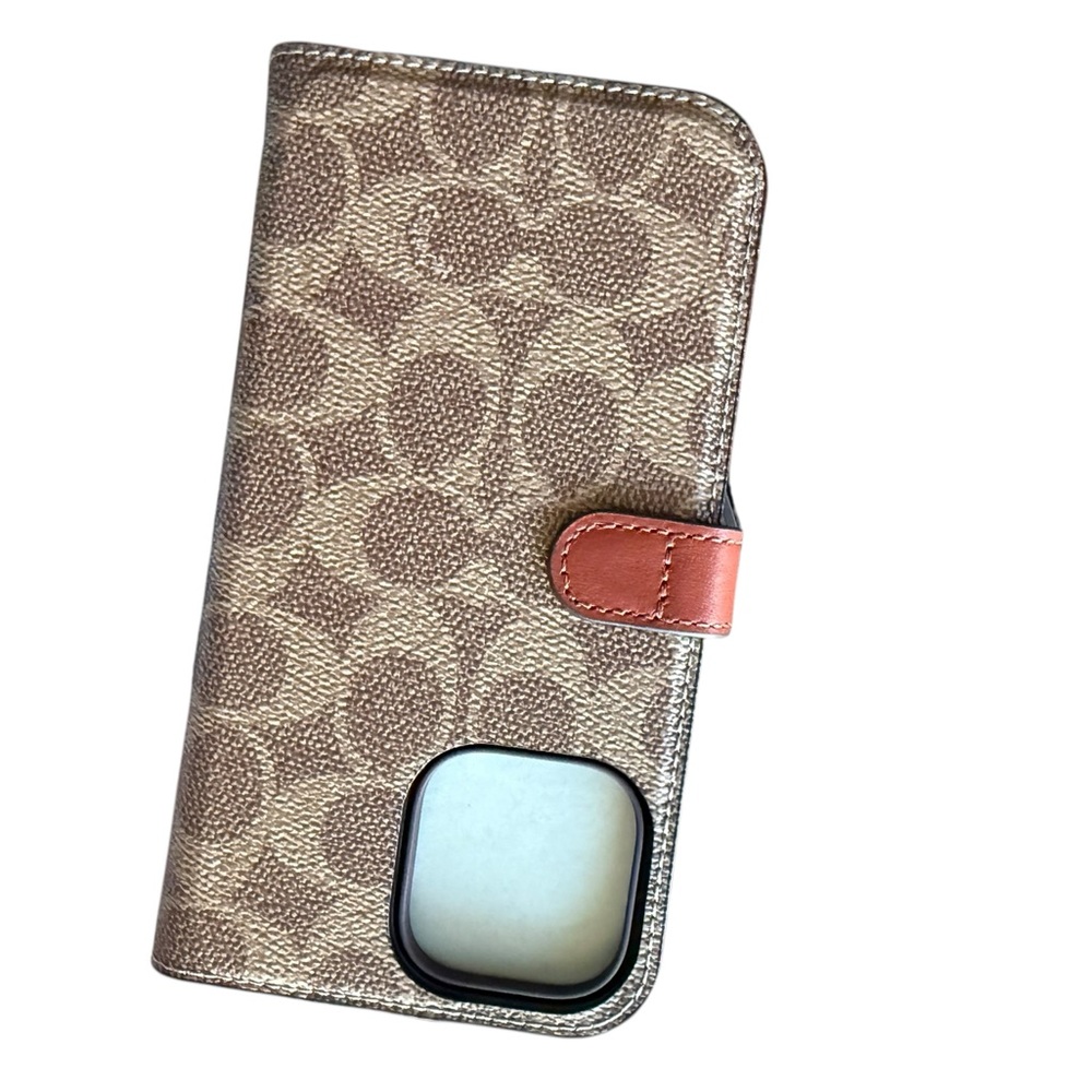 Authentic Coach Brown and Tan Apple iPhone 14 Pro Max Phone Case folio